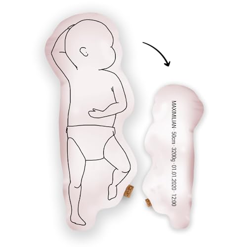 Mein Babykissen Personalisiertes Geburtskissen zur Geburt im 1:1 Maßstab | Mit Namen für Neugeborene | Erinnerungen in Originalgröße Jungen Mädchen (Dusty Rose, 1:1 Maßstab mit Gewicht, Classy Three) von Mein Babykissen
