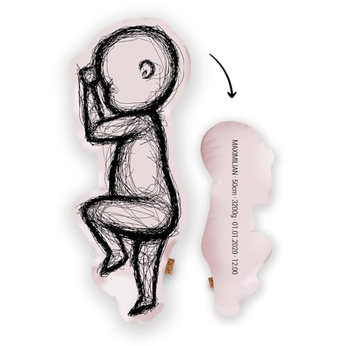 Mein Babykissen Personalisiertes Geburtskissen zur Geburt im 1:1 Maßstab | Mit Namen für Neugeborene | Erinnerungen in Originalgröße Jungen Mädchen (Dusty Rose, 1:1 Maßstab ohne Gewicht, Scribble One) von Mein Babykissen