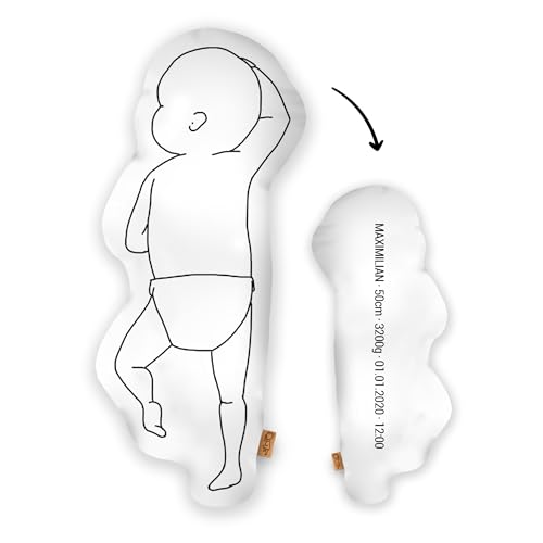 Mein Babykissen Personalisiertes Geburtskissen zur Geburt im 1:1 Maßstab | Mit Namen für Neugeborene | Erinnerungen in Originalgröße Jungen Mädchen (Original, 1:1 Maßstab mit Gewicht, Classy Two) von Mein Babykissen