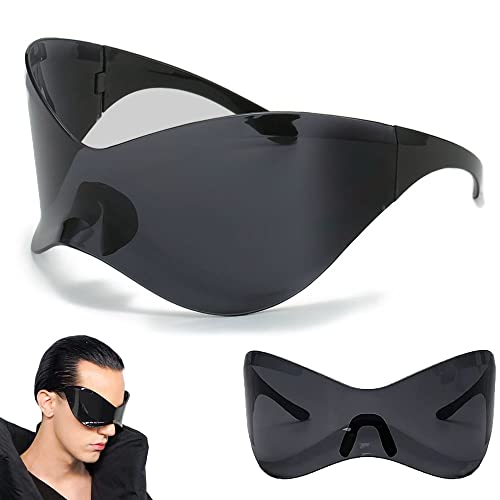 Mein HERZ Futuristische Sonnenbrille,Futuristische Brille,Sonnenbrillen im Wrap-Around-Stil,Neuheit Space Brille Alien Brille set Rollenspiel Brillen Set,Linse Kreative Kostüm Foto Requisiten von Mein HERZ