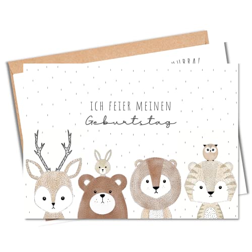 MeinBaby123® 10 Einladungskarten Kindergeburtstag Jungs und Mädchen | Geburtstagseinladungen für Kinder | Safari Tiere | inkl. 10 Briefumschläge | Premium Qualität (Süße Tiere V3) von MeinBaby123