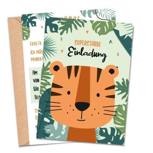 MeinBaby123® 10 Einladungskarten Kindergeburtstag Jungs und Mädchen | Geburtstagseinladungen für Kinder | Tiger Einladungskarte | inkl. 10 Briefumschläge | Premium Qualität (Tiger V1) von MeinBaby123