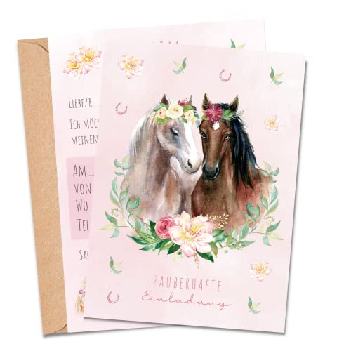 MeinBaby123® 10 Einladungskarten Kindergeburtstag Mädchen | Geburtstagseinladungen für Kinder | Pferde Einladungskarten | inkl. 10 Briefumschläge | Premium Qualität (Pferd V2) von MeinBaby123