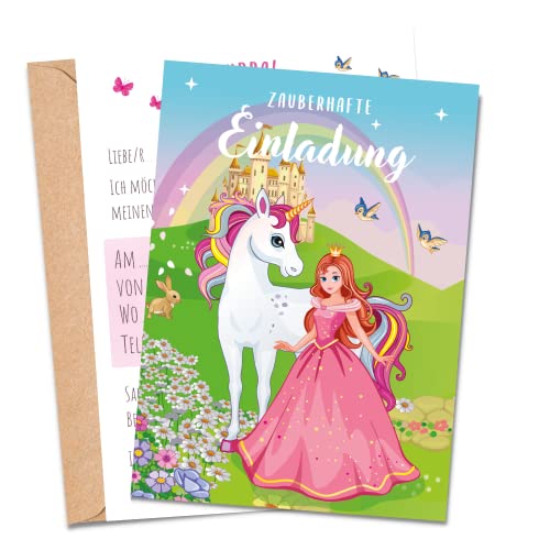 MeinBaby123® 10 Einladungskarten Kindergeburtstag Mädchen | Geburtstagseinladungen für Kinder | Prinzessin Einladungskarten | inkl. 10 Briefumschläge | Premium Qualität (Prinzessin V1) von MeinBaby123