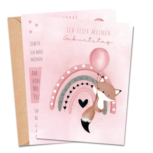 MeinBaby123® | Kindergeburtstag Einladungskarten (Fuchs rosa V1) von MeinBaby123