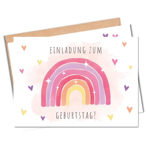 MeinBaby123® 10 Einladungskarten Kindergeburtstag Mädchen | süße Geburtstagseinladungen für Kinder | Regenbogen | inkl. 10 Briefumschläge | Premium Qualität (Regenbogen rosa V1) von MeinBaby123