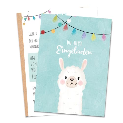 MeinBaby123® 10 Einladungskarten Kindergeburtstag Mädchen und Jungs | süße Geburtstagseinladungen für Kinder | Alpaka Einladungskarten | inkl. 10 Briefumschläge | Premium Qualität (Alpaka V2) von MeinBaby123