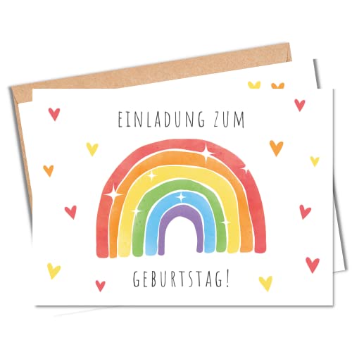 MeinBaby123® 10 Einladungskarten Kindergeburtstag Mädchen und Jungs | süße Geburtstagseinladungen für Kinder | Regenbogen | inkl. 10 Briefumschläge | Premium Qualität (Regenbogen bunt V1) von MeinBaby123