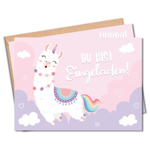 MeinBaby123® 10 Einladungskarten Kindergeburtstag Mädchen und Jungs | süße Geburtstagseinladungen für Kinder | Alpaka Einladungskarten | inkl. 10 Briefumschläge | Premium Qualität (Alpaka V1) von MeinBaby123