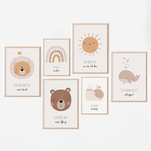 MeinBaby123® Affirmationsbilder | 6er Set DIN A4 & DIN A5 | Bilder Kinderzimmer Poster | Babyzimmer Deko | Wandposter Premium (Affirmations Poster V3) von MeinBaby123