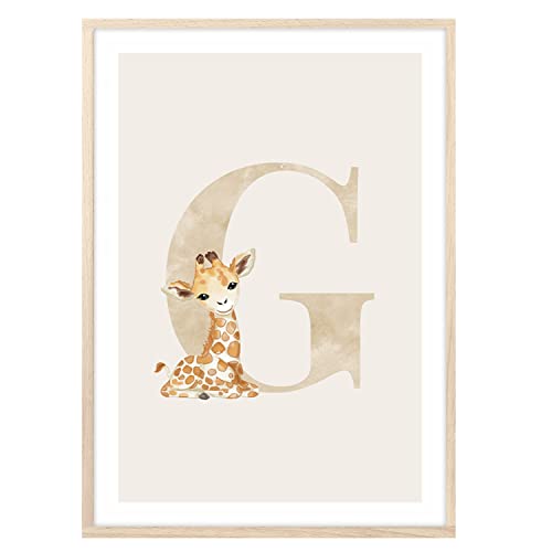 MeinBaby123® Buchstaben Poster DIN A4 Kinderzimmer Mädchen und Junge | Babyzimmer Deko | Bilder Kinderzimmer | Geschenkideen zur Geburt | Anfangsbuchstabe G (süße Giraffe) von MeinBaby123