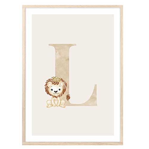 MeinBaby123® Buchstaben Poster DIN A4 Kinderzimmer Mädchen und Junge | Babyzimmer Deko | Bilder Kinderzimmer | Geschenkideen zur Geburt | Anfangsbuchstabe L (süßer Löwe) von MeinBaby123