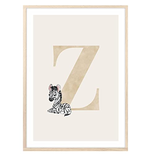 MeinBaby123® Buchstaben Poster DIN A4 Kinderzimmer Mädchen und Junge | Babyzimmer Deko | Bilder Kinderzimmer | Geschenkideen zur Geburt | Anfangsbuchstabe Z (süßes Zebra) von MeinBaby123