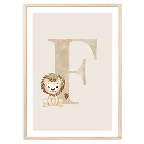 MeinBaby123® Buchstaben Poster DIN A4 Kinderzimmer Mädchen und Junge | Babyzimmer Deko | Bilder Kinderzimmer | Geschenkideen zur Geburt | Geburtsposter | Anfangsbuchstabe Poster F (Löwe - F) von MeinBaby123