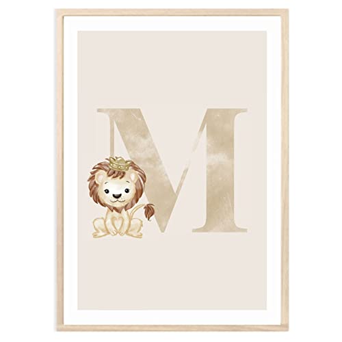 MeinBaby123® Buchstaben Poster DIN A4 Kinderzimmer Mädchen und Junge | Babyzimmer Deko | Bilder Kinderzimmer | Geschenkideen zur Geburt | Geburtsposter | Anfangsbuchstabe Poster M (Löwe - M) von MeinBaby123