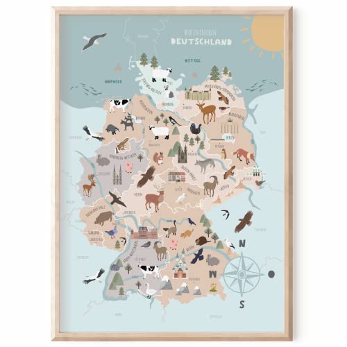 MeinBaby123® DIN A2 Deutschlandkarte für Kinder | Kinderzimmer Bilder, Kindrzimmer Deko | Lernposter | Lernplakat für Kinder | Premium Qualität (Deutschlandkarte) von MeinBaby123