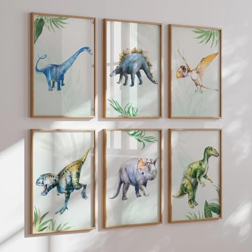 MeinBaby123® Dino Poster Kinderzimmer | Dinosaurier Poster 6er Set DIN A4 I Bilder Kinderzimmer Jungen | Dino Deko Bilder Kinderzimmer | Babyzimmer Deko von MeinBaby123