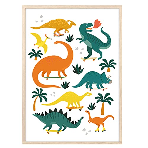 MeinBaby123® Dino Poster Kinderzimmer | Dinosaurier Poster DIN A2 | Bilder Kinderzimmer Jungen | Dino Deko Bilder Kinderzimmer | Babyzimmer Deko | Wandposter Premium (Dino Poster - 1) von MeinBaby123