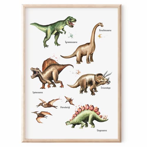MeinBaby123® Dino Poster Kinderzimmer | Dinosaurier Poster DIN A2 | Bilder Kinderzimmer Jungen | Dino Deko Bilder Kinderzimmer | Babyzimmer Deko | Wandposter Premium (Dino Poster - 2) von MeinBaby123