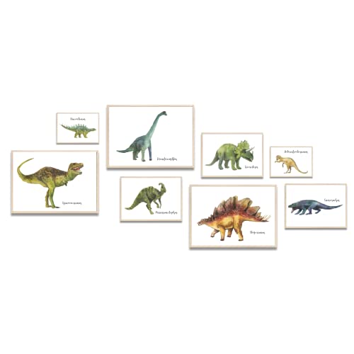 MeinBaby123® Dinosaurier Poster Set | DIN A4, A5, A6 | Bilder für Kinderzimmer Jungen | Dino Deko | Babyzimmer Wandposter Premium (8er Set) von MeinBaby123