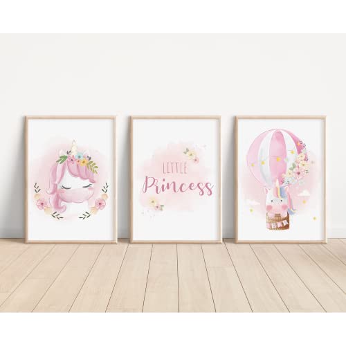 MeinBaby123® Einhorn Bilder für Kinderzimmer | 3er Set DIN A4 | Deko Poster Set | Geschenke für Mädchen | Baby Geschenk (V5) von MeinBaby123