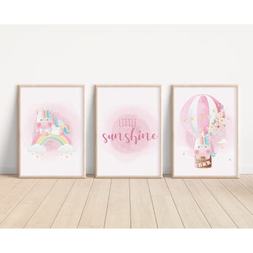 MeinBaby123® Einhorn Bilder Kinderzimmer | 3er Set DIN A4 | Einhorn Deko | Kinderzimmer Poster Set | Einhorn Geschenke für Mädchen | Kinderzimmer Deko Mädchen | Baby Geschenk (Einhorn V6) von MeinBaby123
