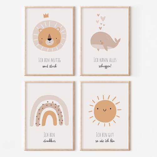 MeinBaby123® Affirmationsbilder | 4er Set DIN A4 Poster | Bilder Kinderzimmer | Deko Babyzimmer | Wandposter Premium (Affirmations Set V6) von MeinBaby123