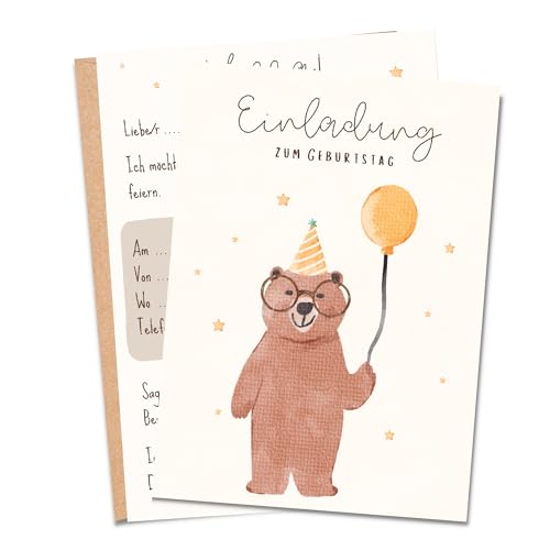 MeinBaby123® 10 Einladungskarten Kindergeburtstag Mädchen und Jungs | süße Geburtstagseinladungen für Kinder | Bär Einladungskarten | inkl. 10 Briefumschläge | Premium Qualität (Bär V4) von MeinBaby123