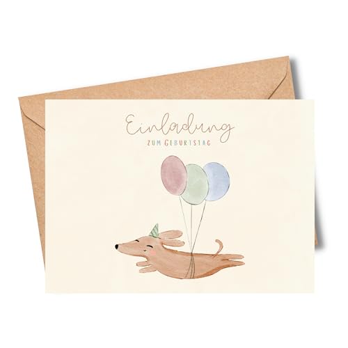 MeinBaby123® 10 Einladungskarten Kindergeburtstag süßer Hund | Geburtstagseinladungen für Kinder | Boho Einladungskarten | inkl. 10 Briefumschläge (Doodle Boho V2) von MeinBaby123