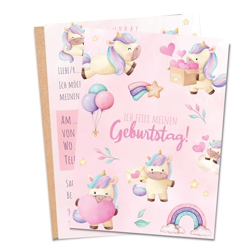 MeinBaby123® 10 Einladungskarten Kindergeburtstag Mädchen | süße Geburtstagseinladungen für Kinder | Einhorn Einladungskarten | inkl. 10 Briefumschläge | Premium Qualität (Einhorn V5) von MeinBaby123