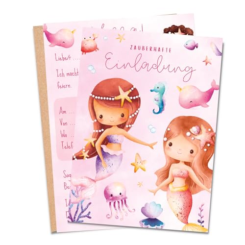 MeinBaby123® 10 Einladungskarten Kindergeburtstag Mädchen | Geburtstagseinladungen für Kinder | Meerjungfrau Einladungskarten | inkl. 10 Briefumschläge | Premium Qualität (Meerjungfrau V5) von MeinBaby123
