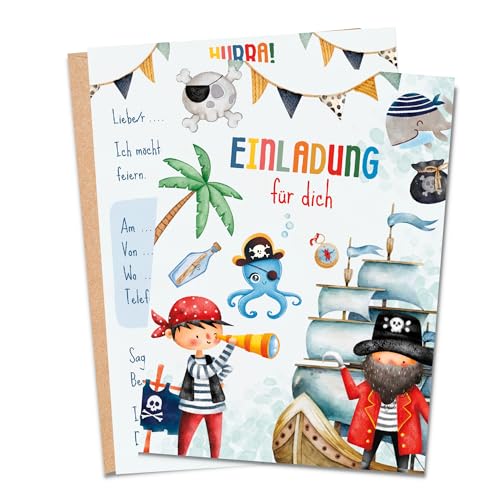 MeinBaby123® 10 Einladungskarten Kindergeburtstag Piraten | Geburtstagseinladungen für Jungs | Piraten Einladungskarten | inkl. 10 Briefumschläge | Premium Qualität (Piraten V1) von MeinBaby123