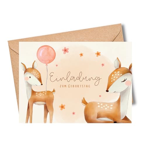 MeinBaby123® 10 Einladungskarten Kindergeburtstag Jungs und Mädchen | Geburtstagseinladungen für Kinder | Wald Tiere Boho | inkl. 10 Briefumschläge | Premium Qualität (Süße Tiere V5) von MeinBaby123