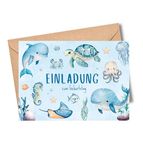 MeinBaby123® 10 Einladungskarten Kindergeburtstag Unterwasserwelt für Jungs und Mädchen | Geburtstagseinladungen für Kinder inkl. 10 Briefumschläge | Premium Qualität (Unterwasserwelt) von MeinBaby123
