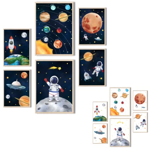 MeinBaby123® Kinderzimmer Poster Astronaut doppelseitig | 6er Set Poster Set 2x DIN A4 & 4x DIN A5 | Weltall Raketen Planeten | Kinderzimmer Deko Jungs | Wandposter Premium (Astronaut V5) von MeinBaby123