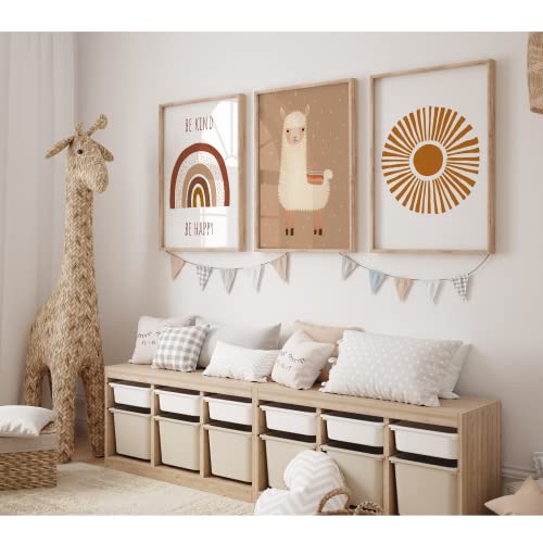 MeinBaby123® Poster Kinderzimmer | 3er Set DIN A2 | Wandbilder | Deko Bilder | Babyzimmer Deko | Geschenk Zur Geburt | Wandposter Premium (Alpaka & Sonne A2) von MeinBaby123