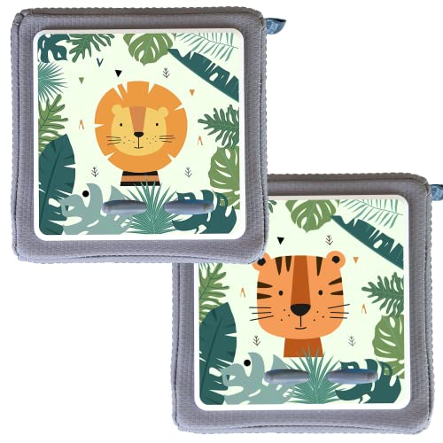 MeinBaby123® Schutzfolie kompatibel mit Toniebox 2er Set | Schutzcover selbstklebend | Premium Qualität | Aufkleber passgenau I Folie Sticker I Toniebox Zubehör (2er Set Löwe & Tiger im Dschungel) von MeinBaby123