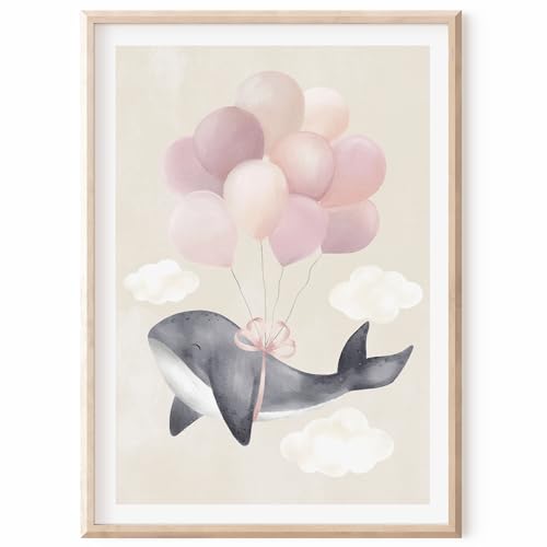 MeinBaby123® Süßer Wal Kinderzimmer Poster | DIN A2 | Deko für Mädchen | Bild | Geschenk zur Geburt (Unterwasserwelt V10) von MeinBaby123