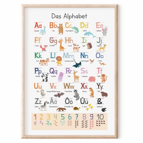 MeinBaby123® XL ABC Lernposter Grundschrift für Kinder (GS) | Buchstaben Laute von A - Z | Alphabet ABC | geeignet für Kindergarten, Vorschule, Grundschule (Lernposter Tiere A2) von MeinBaby123