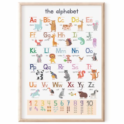 MeinBaby123® XL ABC Lernposter Grundschrift für Kinder (GS) englische Version | Buchstaben Laute von A - Z | Alphabet ABC | für Kindergarten, Vorschule, Grundschule (A2 Lernposter Tiere - englisch) von MeinBaby123