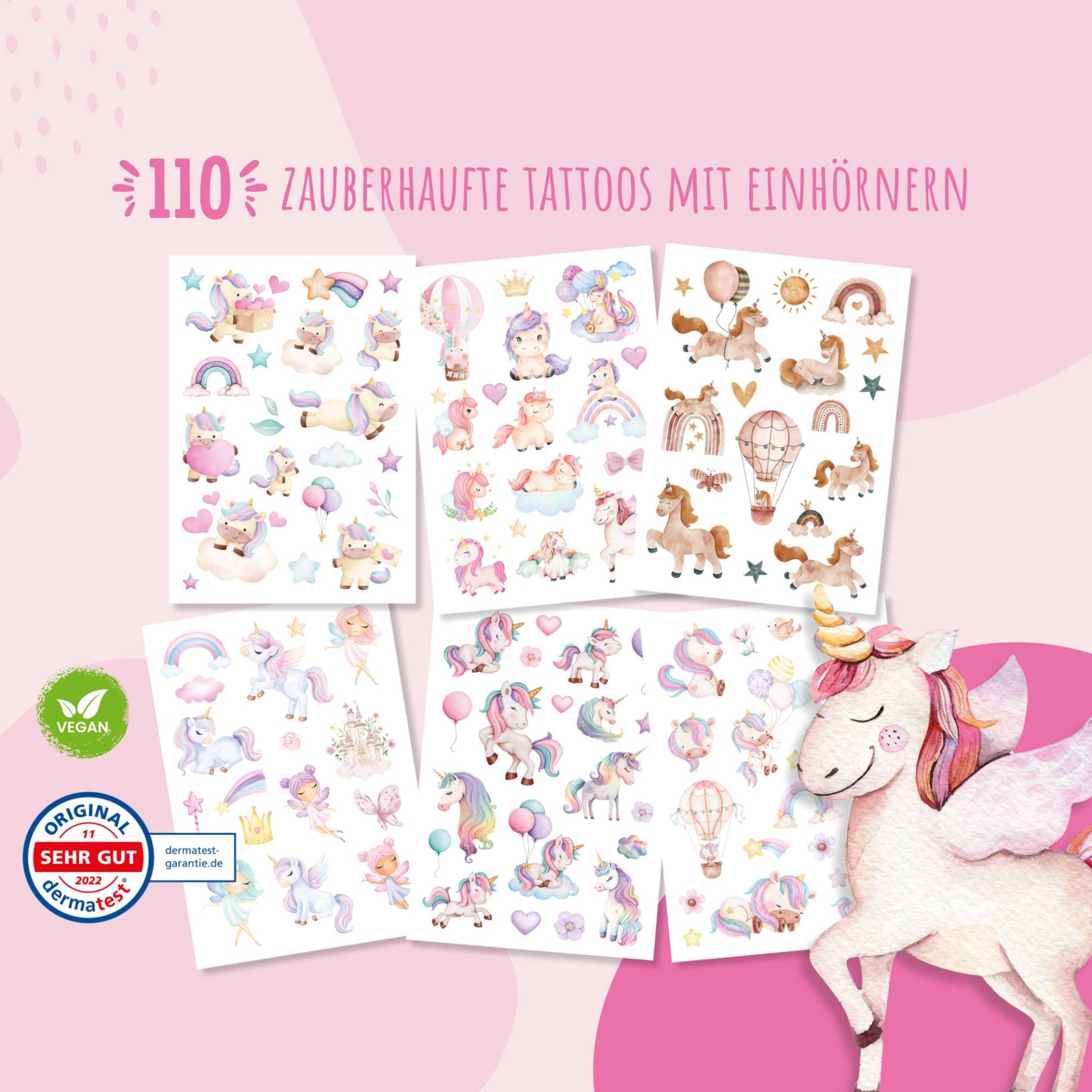 110 Hautfreundliche Hauttattoos Für Kinder, Einhorn, Prinzessin & Feen, Geschenk Mädchen, Mitgebsel Kindergeburtstag | Einhorn 110 Hautfreundliche Hauttattoos Für Kinder, Einhorn, Prinzessin & Feen, Geschenk Mädchen, Mitgebsel Kindergeburtstag | Einhorn von MeinBaby123Shop