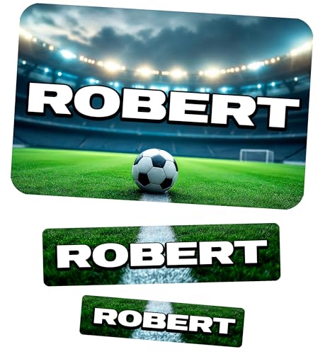 Meinearmbänder Schulaufkleber – Fußball-Design – 100 personalisierte Namensaufkleber – 3 Größen zum Beschriften von Schulmaterial & Büchern – Geschenk zum Schulanfang von Meinearmbänder