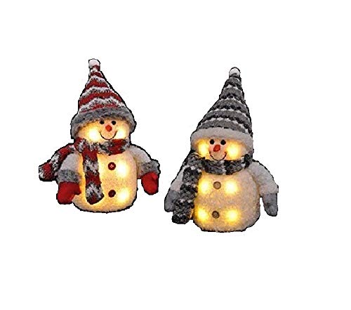 2x Schneemann mit LED bunter Schal & Mütze Höhe ca. 20 cm Beleuchtung warmweiß von Meinposten