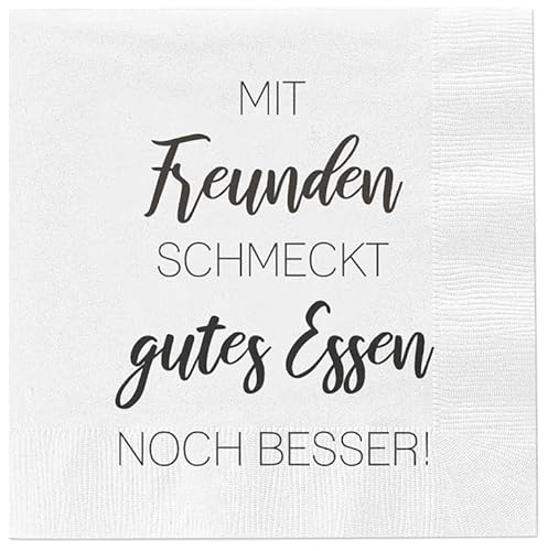 Servietten Mit Freunden schmeckt gutes Essen noch besser 80 Stück Party Papierservietten weiß 33 x 33 cm von Meinposten