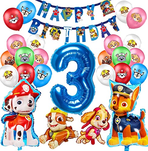 Dekoration für Geburtstag, Paw Patrol Luftballons, Luftballons 3 Geburtstag, Helium Foil Ballons Geburtstag, Zubehör für Kinderpartys, Jungen Mädchen, Geburtstagsfeier, Luftballons von Meiruier