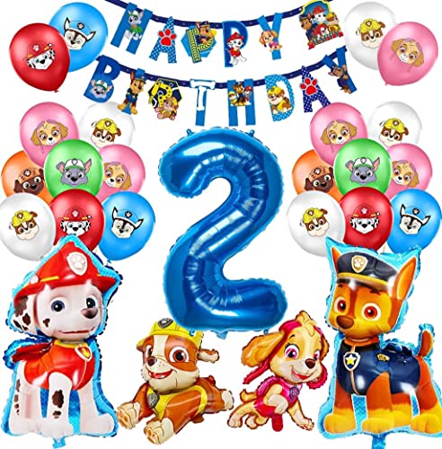 Dekoration für Geburtstagsfeiern, Luftballons mit Paw Patrol, Luftballons 2. Geburtstag, Helium-Foil Ballons, Zubehör für Kinderpartys, Jungen und Mädchen, Geburtstagsfeiern, Luftballons von Meiruier