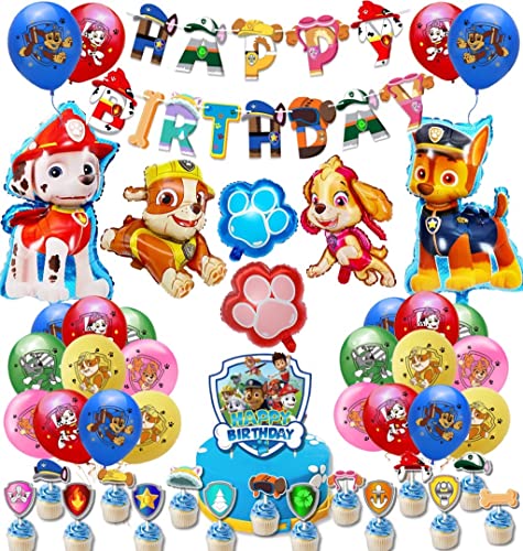 Meiruier 45 Stück Dog Patrol Luftballons, Heliumfolienballon,Cartoon Party Ballons, Geburtstag Dekoration Set, mit Happy Birthday Banner, für Kinder Geburtstagsfeier Dekorationen von Meiruier