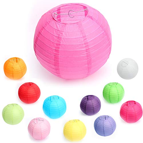 Meisax 10 Stücke Papier Laterne Lampions 10" (25 cm), rund Lampenschirm Dekoration Papierlaterne für Hochzeit Freier Geburtstag Party Garten (rosa rot) von Meisax