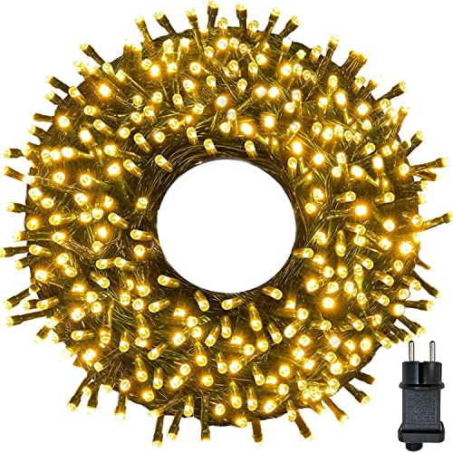 Meision Lichterkette Außen Strom 10m 100LED Innen Lichterkette Weihnachtsbaum mit 8 Modi Timer Speicherfunktion IP44 Wasserdicht, Lichterkette Strombetrieben für Balkon, Garten, Party, Warmweiß von Meision