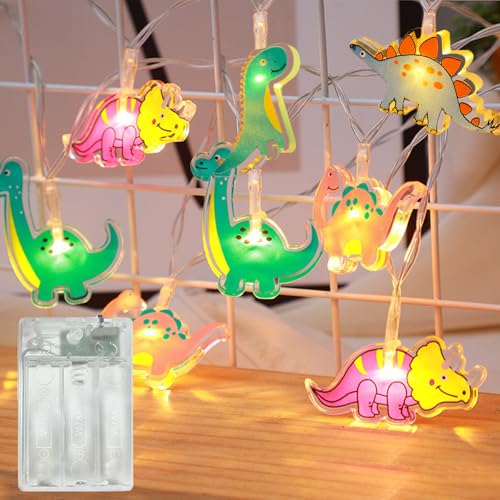 Meision Dinosauriers Lichterkette Batterie, Lichterketten Kinderzimmer Deko mit 8/16 Timer + Batteriebetrieb +1.5Meters 10LEDs, LED Lichterkette Innen für Babyzimmer, Geburtstagsparty von Meision